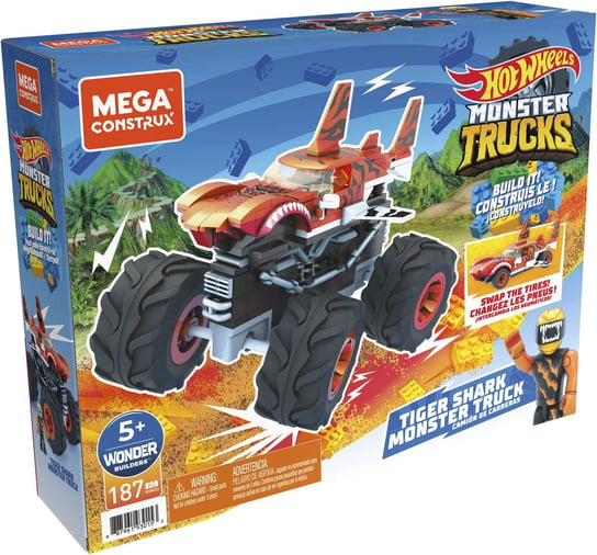 Hot Wheels, Monster Trucks Klocki Tiger Shark, pojazd do zbudowania Hot Wheels