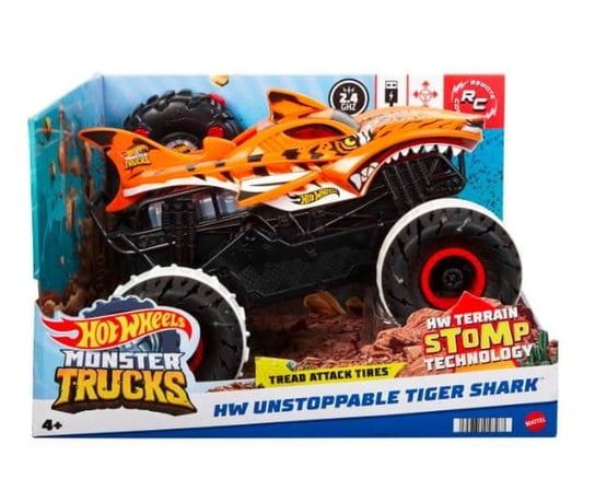 Hot Wheels Monster Trucks, Pojazd zdalnie sterowany, Niepowstrzymany Tiger Shark, 1:15 Hot Wheels