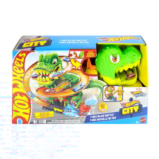 Hot Wheels, Zakręcony tor Remiza T-Rexa  JBM73, tor wyścigowy, dla dzieci 4+ Hot Wheels