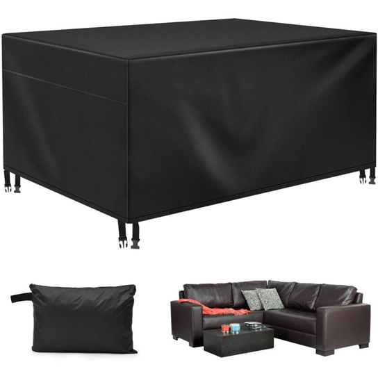 Enzeno Housse Salon De Jardin 242x182x100cm – Bâche 420D Oxford Imperméable, Anti-UV, Vent, Avec Évents & Fixations