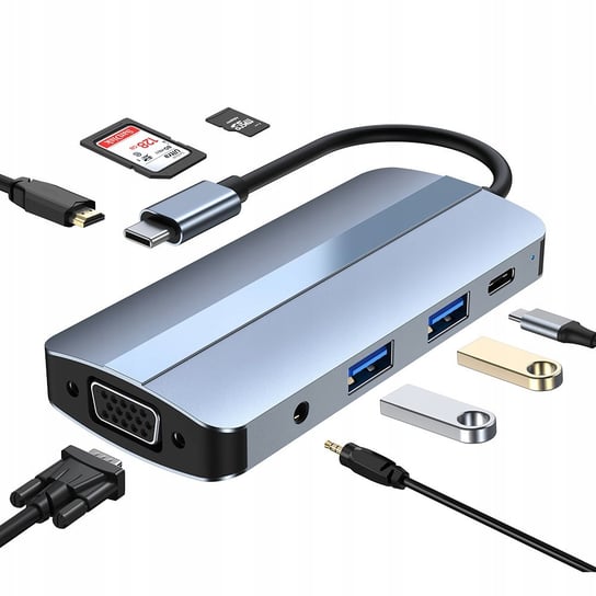 Hub 8w1 USB C 3.1 Thunderbolt 3 HDMI 4K VGA SD TF Novaza Tech