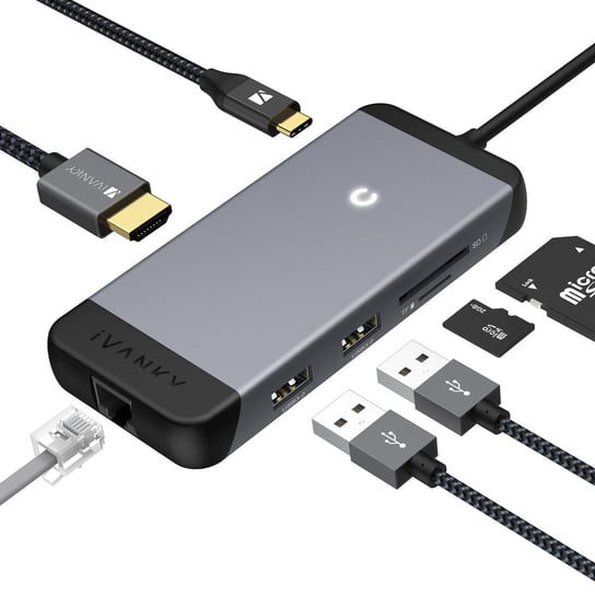 Hub adapter USB C 3.0 SD TF HDMI 4K LAN 7w1 / iVANKY Inny producent