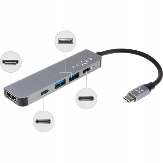 Hub Fixed USB-C, adapter stacja dokująca, HDMI 5w1 FIXED