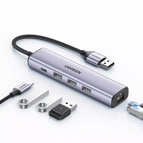 HUB UGREEN wielofunkcyjny adapter HUB USB 3.0 - 3 x USB / Ethernet RJ-45 / USB Typ C PD szary (CM475) uGreen