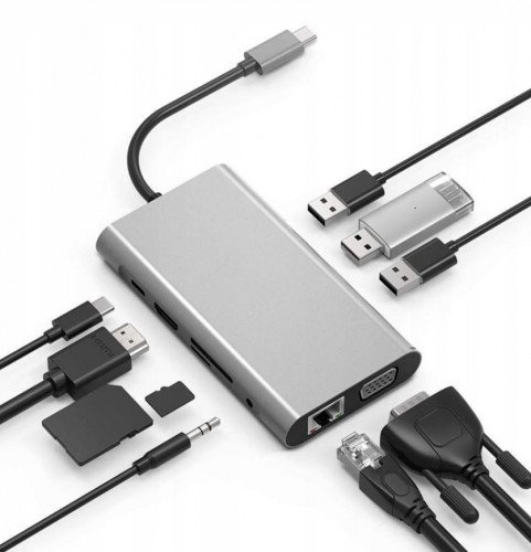 Hub USB-C 11w1 Adapter, Zenwire, HDMI 4k Vga Jack SD Rj45 M1 Zenwire