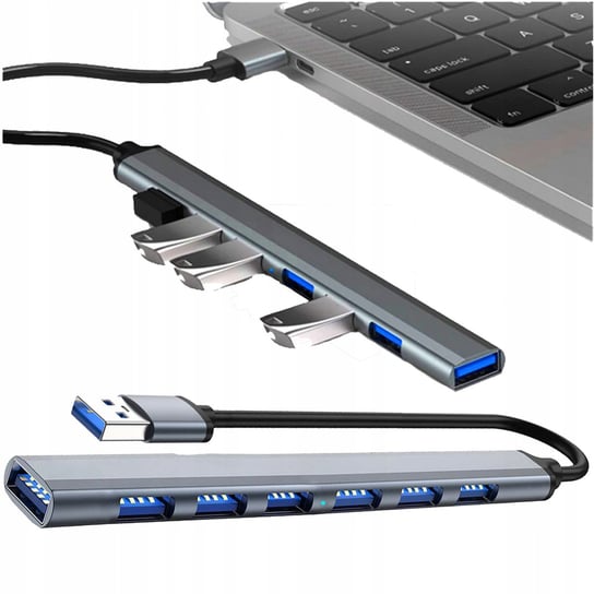 HUB USB-C 3.0 ROZDZIELACZ PORTÓW 7W1 USB 3.2 AKTYWNY SZYBKI ROZGAŁĘŹNIK DRMZ