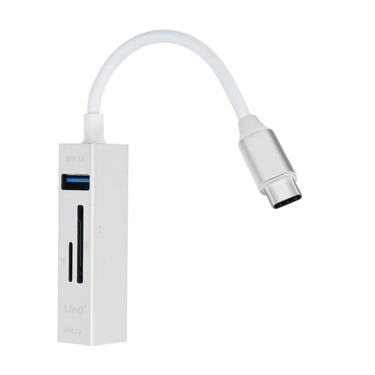 Hub USB-C 5-w-1 z 3 portami USB i czytnikiem kart SD / Micro-SD LinQ Silver LinQ
