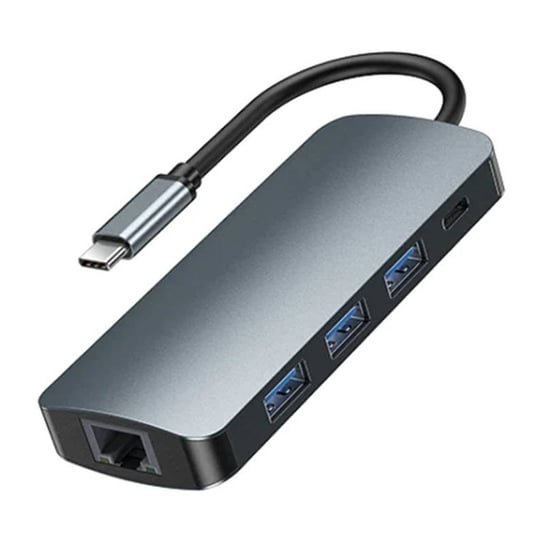 Hub USB-C 9w1 Remax Retor Series RU-U91, 3x USB 3.0, USB-C, RJ45, HDMI, 3.5 mm, SD/TF (szary) Remax