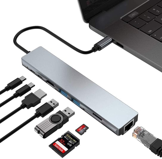 HUB USB-C ADAPTER LAN RJ45 HDMI 4k Micro SD 2x USB 3.0 Power Delivery PD Tradebit