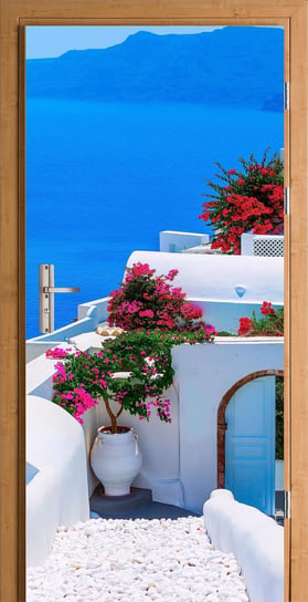 HUBDECO Fototapeta na drzwi, samoprzylepna naklejka na drzwi, meble, szafy, lustra, fantasi, sztuka, tapeta na ścianę, meble, szafy, lustra, 88 x 200 cm, Grecja Santorini HUBDECO