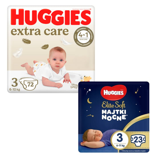 HUGGIES Pieluchy Extra Care 3 (6-10kg) 72 szt + Elite Soft Night Pants 3 23 szt Huggies