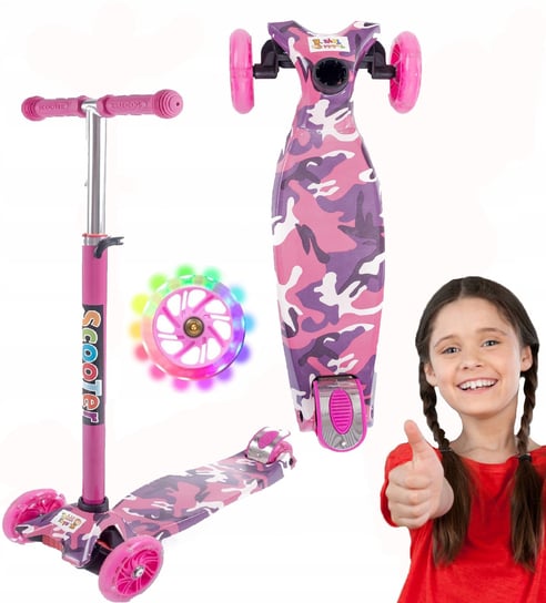 Hulajnoga Balansowa Trójkołowa Dla Dzieci Led Graffiti 60 Kg Różowa Tobbi-Toys