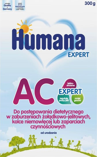 Humana AC, mleko w proszku w przypadku kolki niemowlęcej, zaparć i powiązanych objawów, 300 g Humana