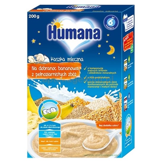 Humana, Kaszka mleczna Na dobranoc z pełnoziarnistych zbóż, 200 g Humana