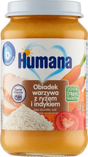 Humana, Obiadek warzywa z ryżem i indykiem, 100% Organic, 190 g Humana