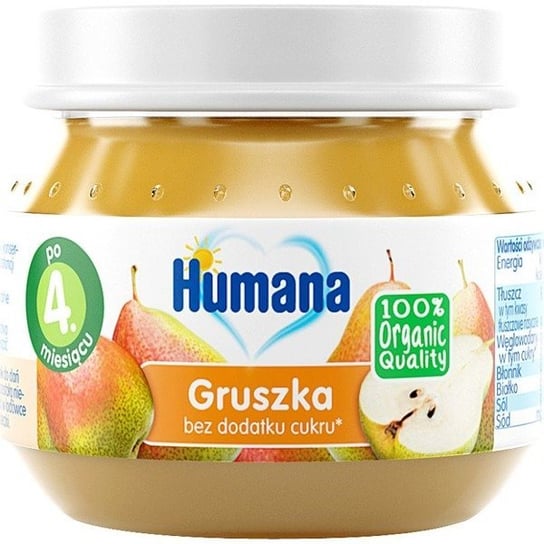 Humana, Organic, przetarta gruszka, 80 g Humana