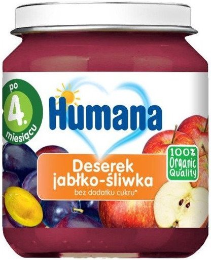 Humana, Organic, przetarte jabłuszko i śliwka, 125 g Humana