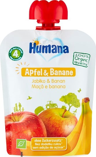 Humana, Organic, przetarte jabłuszko z bananami, 90 g Humana