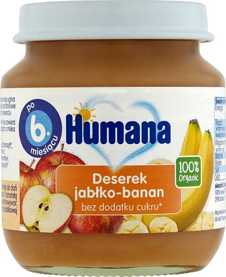 Humana, Organic, przetarte jabłuszko z bananem, 125 g Humana