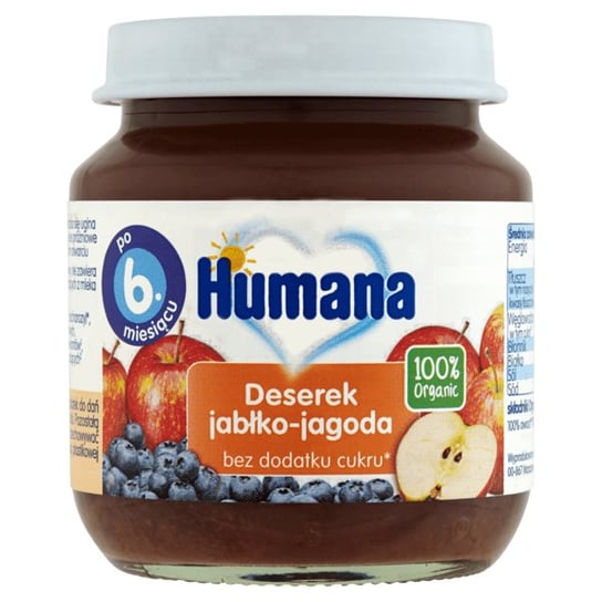 Humana, Organic, przetarte jabłuszko z jagodami, 125 g Humana