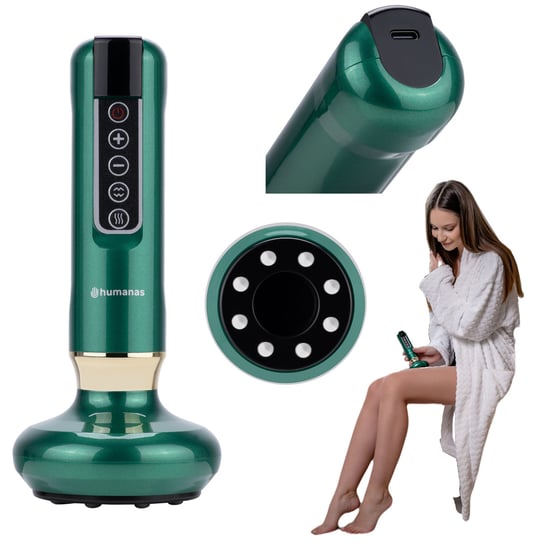 HUMANAS DermaSmooth Masażer antycellulitowy z funkcją bańki chińskiej zielony Humanas