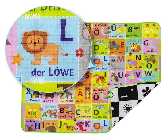 Humbi dwustronna mata piankowa edukacyjna z alfabetem niemieckim EPE 180x150x1 cm Humbi