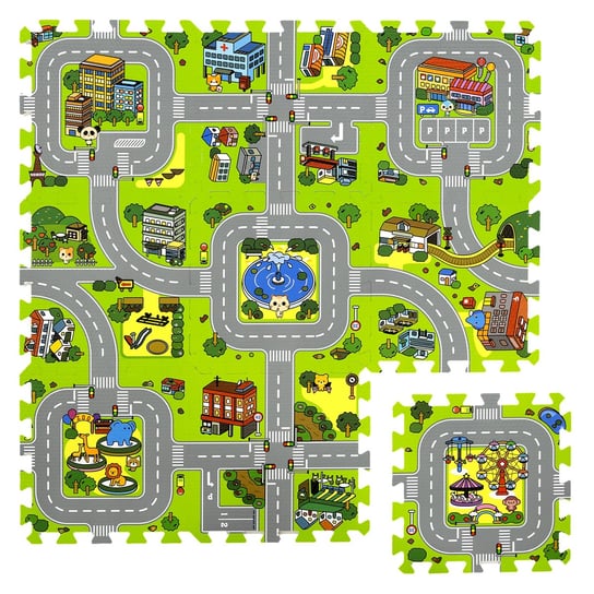 Humbi Mata edukacyjna Grube Puzzle piankowe 31,5 x 31,5 x 1 cm 9 elementów Kolorowe Ulice Miasto Uliczki Budynki Domy Domki Humbi