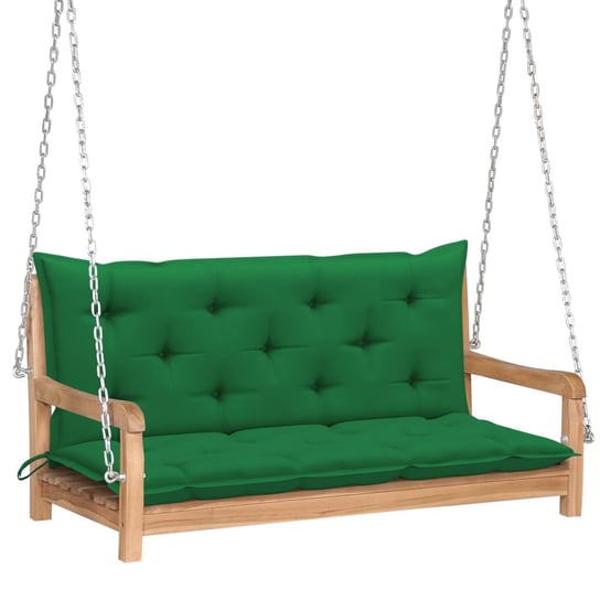 Huśtawka ogrodowa z zieloną poduszką, 120 cm, drewno tekowe vidaXL