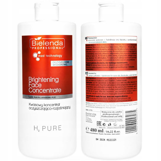 Hydro koncentrat oczyszczająco-rozjaśniający H2 Pure Bielenda Professional 480 ml Bielenda
