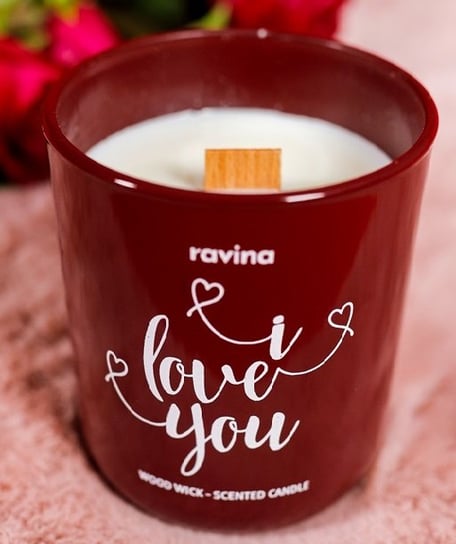 I LOVE YOU SERCA sojowa, perfumowana świeca zapachowa na prezent w szkle RAVINA świeczka o zapachu Amor ravina