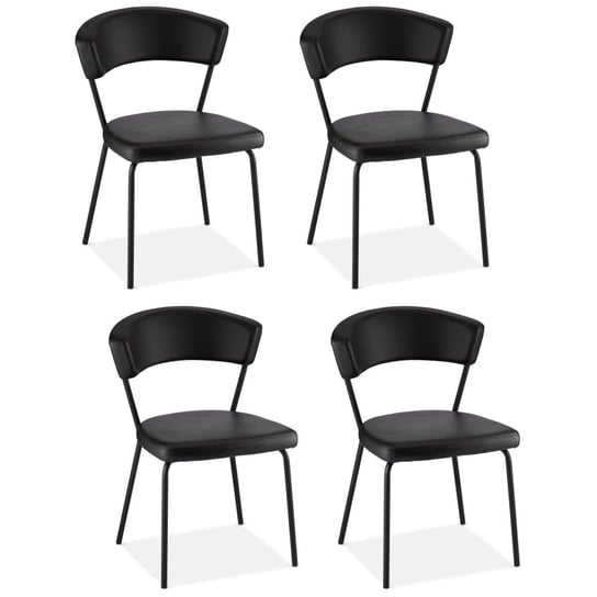 Ibbe Design Zestaw 4 Tapicerowanych Krzeseł Do Jadalni Preben Z Oparciem, Czarny, Sztuczna Skóra , Metalowe Nogi, Krzesła Do Salonu Do Sypialni Do Domu Biura, 56X54X81 Cm FurnHouse