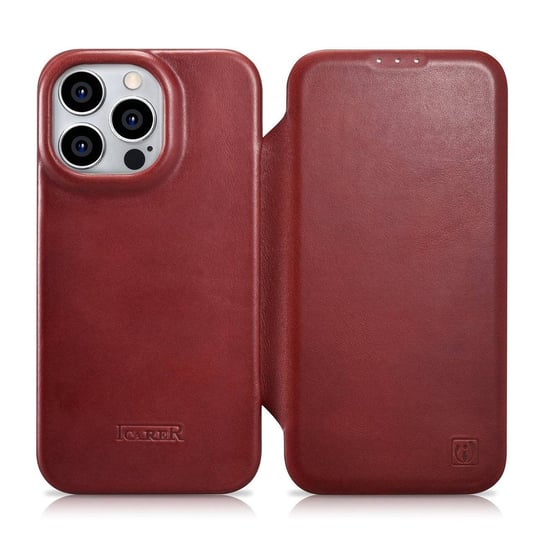 iCarer CE Oil Wax Premium Leather Folio Case skórzane etui iPhone 14 Pro Max z klapką magnetyczne MagSafe czerwony (AKI14220708-RD) iCarer