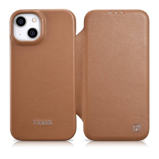 iCarer CE Premium Leather Folio Case skórzane etui iPhone 14 Plus z klapką magnetyczne MagSafe brązowy (WMI14220715-BN) iCarer