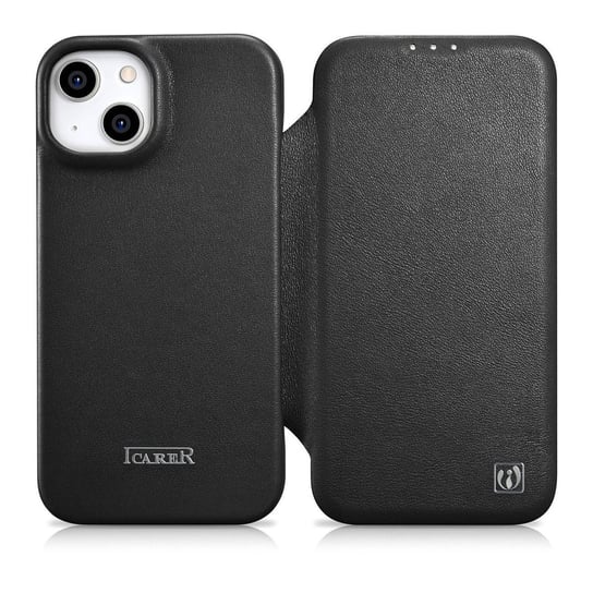 iCarer CE Premium Leather Folio Case skórzane etui iPhone 14 Plus z klapką magnetyczne MagSafe czarny (WMI14220715-BK) iCarer