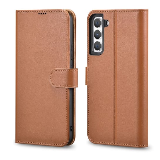 Icarer Haitang Leather Wallet Case Skórzane Etui Do Samsung Galaxy S22+ (S22 Plus) Portfel Obudowa Pokrowiec Brązowy (Aksm05Bn) iCarer