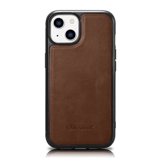 iCarer Leather Oil Wax etui pokryte naturalną skórą do iPhone 14 (kompatybilne z MagSafe) brązowy (WMI14220717-BN) iCarer