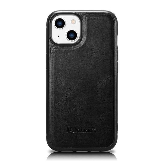 iCarer Leather Oil Wax etui pokryte naturalną skórą do iPhone 14 Plus (kompatybilne z MagSafe) czarny (WMI14220719-BK) iCarer