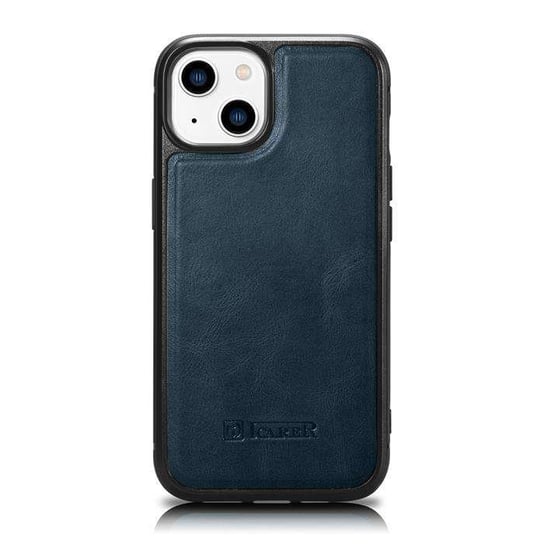 iCarer Leather Oil Wax etui pokryte naturalną skórą do iPhone 14 Plus (kompatybilne z MagSafe) niebieski (WMI14220719-BU) iCarer