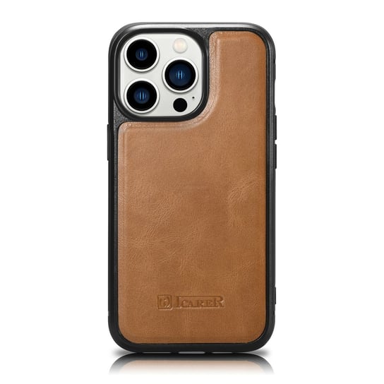 iCarer Leather Oil Wax etui pokryte naturalną skórą do iPhone 14 Pro (kompatybilne z MagSafe) brązowy (WMI14220718-TN) iCarer