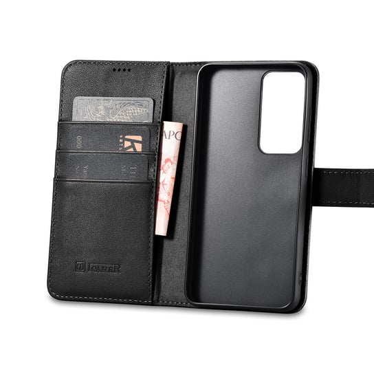 iCarer Wallet Case etui do Samsung Galaxy S23 skórzany pokrowiec portfel czarne iCarer