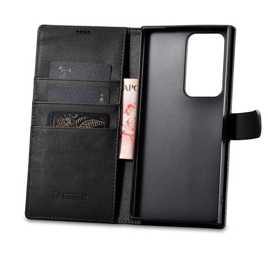iCarer Wallet Case etui do Samsung Galaxy S23 Ultra skórzany pokrowiec portfel czarne iCarer