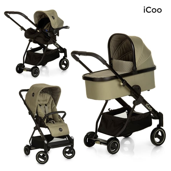 iCoo, Acrobat XL Plus, Zestaw: wózek trzyfunkcyjny z fotelikiem, Diamond Olive iCoo