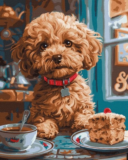 IDEYKA Zestaw do malowania po numerach. Maltipoo w kawiarni ©art_selena_ua 40x50 cm KHO6618 Ideyka