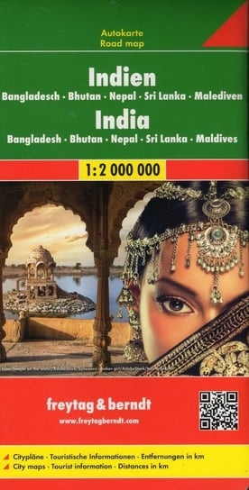 Indie, Bangladesz, Bhutan, Nepal, Sri Lanka, Malediwy. Mapa 1:2 000 000 Freytag & Berndt