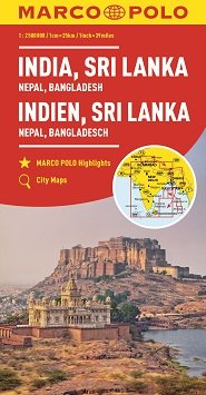Indie, Sri Lanka, Nepal, Bangladesz. Mapa 1:2500000 Marco Polo