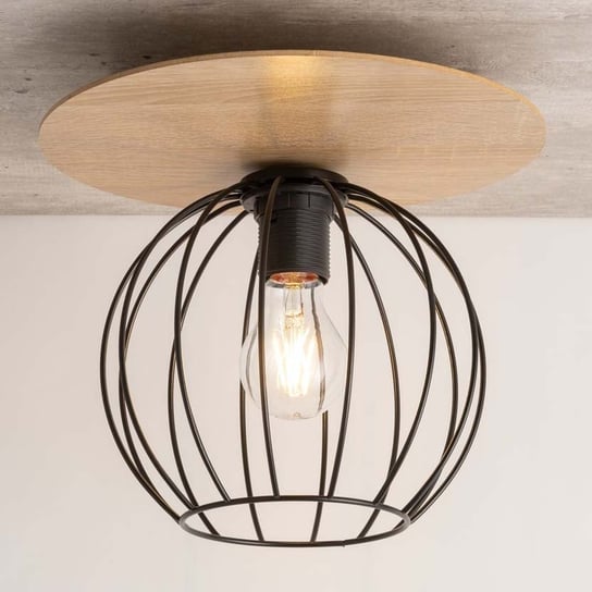 Industrialna lampa sufitowa Cyber 32354 druciana czarna drewno Sigma