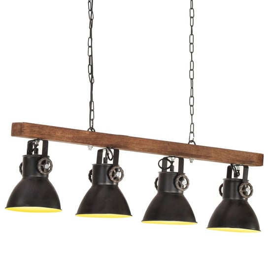 Industrialna lampa sufitowa, czarna, E27, drewno mango vidaXL