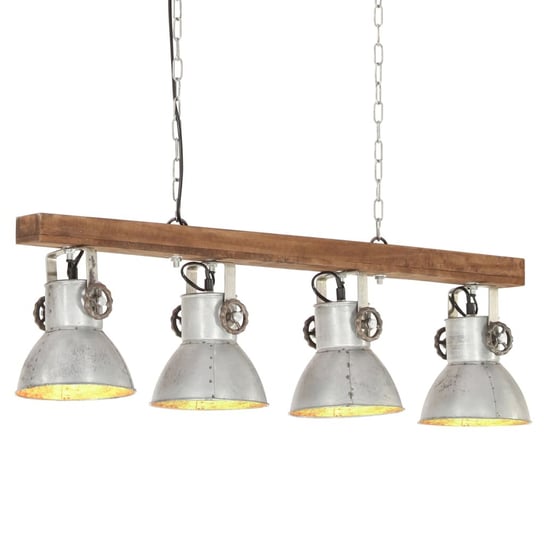 Industrialna lampa sufitowa, srebrna, E27, drewno mango vidaXL