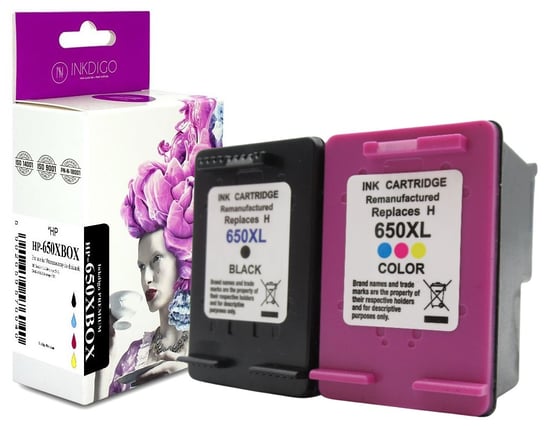 INKDIGO Tusze 650XL zgodny zestaw do HP Deskjet 1515 1518 2515 2520 2540 Czarny + Kolor 20ml/18ml Inkdigo