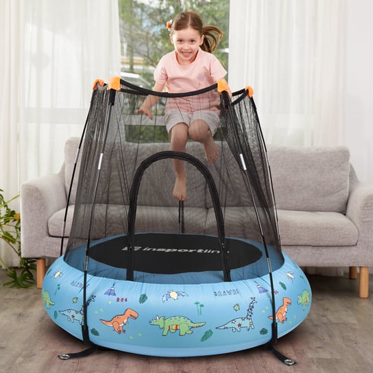 inSPORTline, Pompowana trampolina dla dzieci z siatką zewnętrzną, Nufino, niebieska, 4FT/120 cm inSPORTline